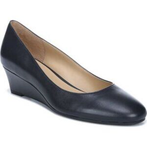 Naturalizer Black Leather Pilar Classic Wedge Shoes w' 2" Heels Size 9W